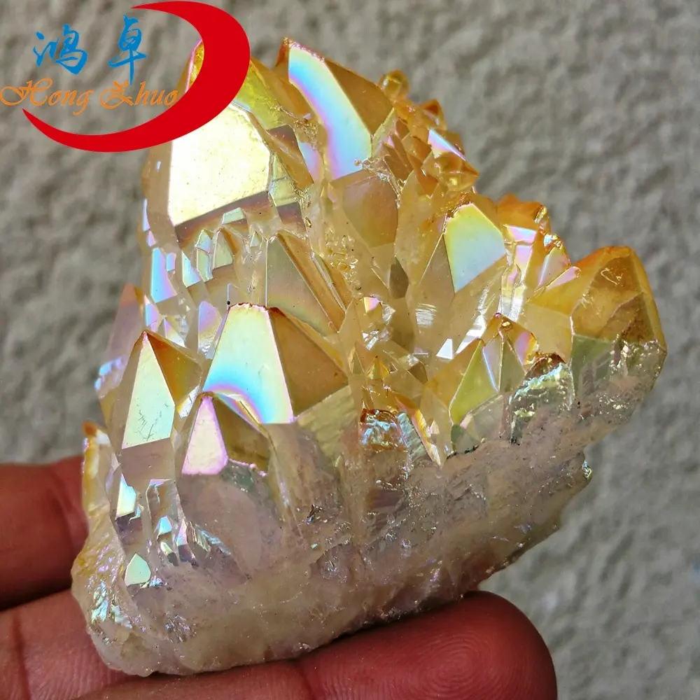Grosir batu kuarsa Aura alami HZ permata kuning, kuarsa Spirit, kristal hibrid