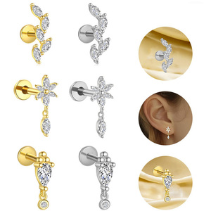 Boucles d'oreilles pendantes en titane ASTM-F136 Getta Fashion avec breloque, filetage interne, dos plat, pour cartilage, bijoux pour femmes - Product Image 1