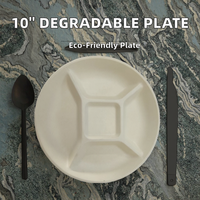 Assiette jetable ronde en canne à sucre style américain, plateau de 5 compartiments pour gâteaux et fruits, idéal pour les fêtes