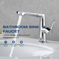 Robinet de lavabo moderne et élégant à levier latéral rotatif à 360 degrés, monocommande chromé, à poser sur le comptoir, en céramique, pour petite salle de bain