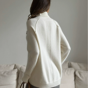 Suéter de cuello alto, estilo europeo y americano, otoño-invierno 2026, nuevo suéter blanco de punto, holgado e informal para mujer - Product Image 2