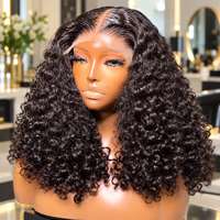 Wig rambut manusia afro keriting kinky raw virgin pre-plucked cuticle aligned, pendek, HD lace front tanpa lem, model bob curly Burmese frontal.
