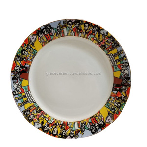 <span class=keywords><strong>Assiette</strong></span> à soupe <span class=keywords><strong>traditionnelle</strong></span> éthiopienne en porcelaine fine avec logo personnalisé, reine de Saba, assiettes éthiopiennes - Product Image 2