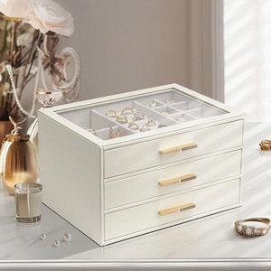 Wholesale Luxury Multi-Drawer Wooden Jewelry <b>Box</b> Organizer for Women Large Glass Lid and Square Pattern for Storing Rings - Product Image 2