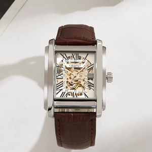 Reloj Mecánico de Lujo con Correa de Cuero de 24 mm, Personalizable con Marca Propia, Movimiento Automático, Resistente al Agua 3ATM, Diseño Hueco - Product Image 1