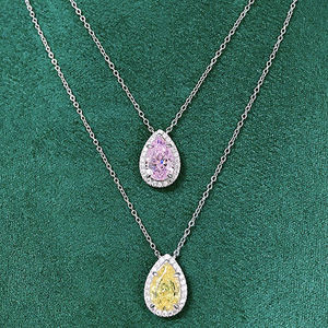 Collar con Colgante de Piedra de Circonio Rosa y Amarillo en Forma de Gota de Agua CAOSHI, Collar Chapado en Plata de Alta Calidad para Mujer - Product Image 2