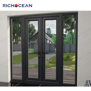 RICHOCEAN <span class=keywords><strong>Porte</strong></span> <span class=keywords><strong>vitrée</strong></span> transparente isolée à double vitrage Portes battantes modernes à double cadre en aluminium pour entrée extérieure - Product Image 3