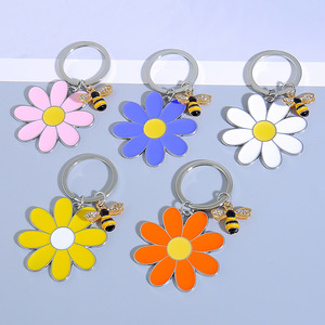 Gantungan kunci karabiner modis kartun bunga dan lebah gantungan kunci serangga Aloi seng dengan gantungan kunci logam motif Enamel - Product Image 2