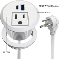 USB-C Schnellladungs-Steckdosenleiste zum Einbau in Schreibtische mit 2m Verlängerungskabel für Zuhause, Büro und Hotel