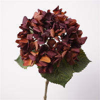 Hortensias artificiels de luxe à toucher réel, bouclés, bordeaux, à bord roulé, pour la décoration de mariages, événements et fêtes