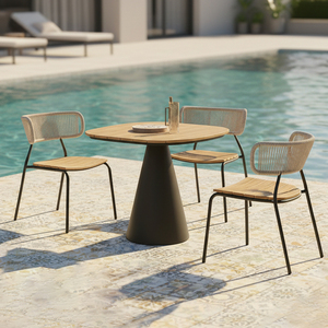 Rope Woven PE Rattan <b>Outdoor</b> Garden <b>Stackable</b> Dining <b>Chairs</b> with Table for Garden Patio Balcony - Product Image 1