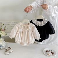 Combinaison à volants en dentelle, col de poupée, style coréen, manches bouffantes pour bébé fille nouveau-né