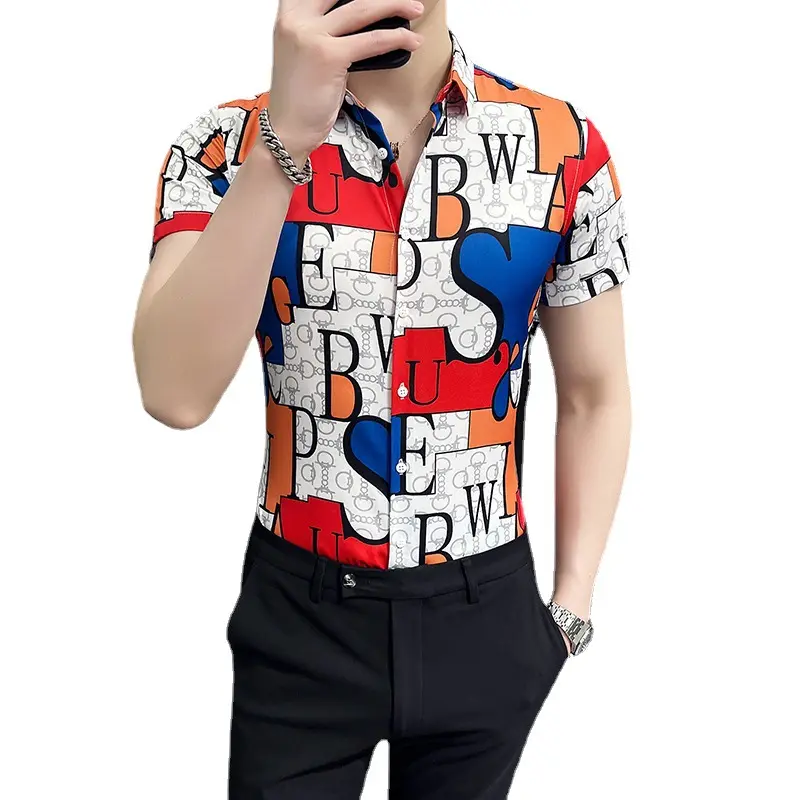 Camisa de manga corta con estampado floral para hombre, camisa de oficina con botones, talla grande