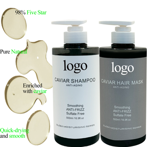 Kit de Champú Suavizante de Caviar Sin SLS y Mascarilla Acondicionadora con Aceite de Argán para Cabello Encrespado Galón Salón Logotipo Propio Personalizado - Product Image 1