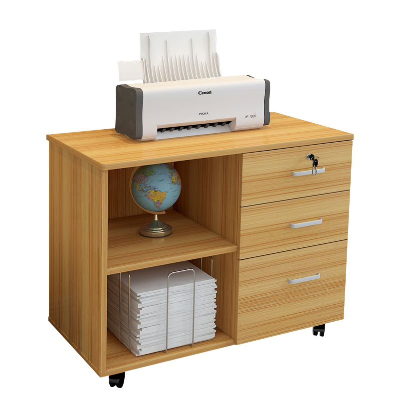 Home Office Furniture 2 Drawer Wooden Printer Stand Movable Files Storage Filing Cabinet With Lock Shelf Wheels