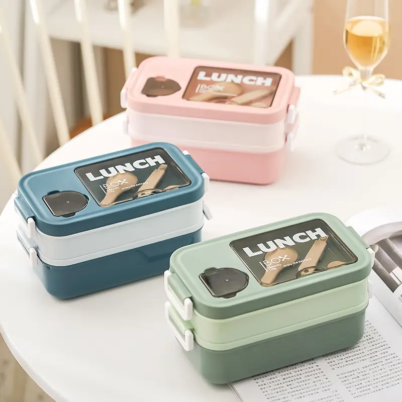 Tragbare Lebensmittel Kunststoff behälter Lunchbox für Auto LKW Home Office Kinder geteilt Bento 2 Fach Easy Open School Girls Boys