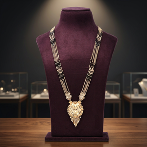 Indian Mangalsutra Latest Design, Gold Plated Pendant Mangalsutra, Traditional Mangalsutra, Black Beads For Gold Mangalsutra. - Product Image 1