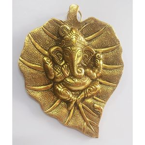 PARIJAT Handicrafts Golden Aluminum Ganesha <b>Leaf</b> <b>Wall</b> Sculpture Hand-Carved Metal Home & Temple <b>Decor</b> - Product Image 2