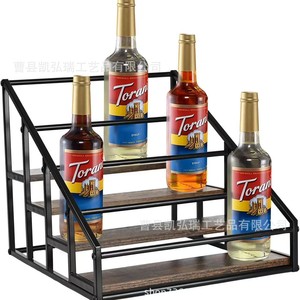 Cross-border wrought iron multi-layer wine display rack, wooden kitchen storage rack, multi-purpose tiered organization rack - Product Image 1