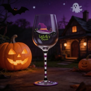Juego de Copas de Vino Pintadas a Mano para <span class=keywords><strong>Halloween</strong></span>, Copas de Cristal con Tallos Rayados para Fiestas y Bares, Venta al por Mayor, Cristal sin Plomo - Product Image 5