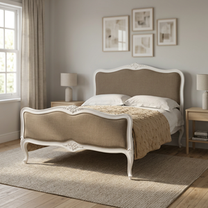 French Louis XV Style Antique European Design Carved Solid Wood <b>Bed</b> <b>Frame</b> with Fabric for Home or Hotel Wall <b>Bed</b> Feature - Product Image 3