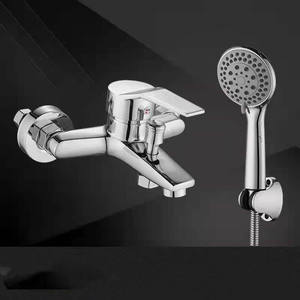 Robinet <span class=keywords><strong>de</strong></span> douche mural moderne en laiton, finition chrome poli, mitigeur eau chaude et froide avec douchette à main - Product Image 3