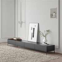 Meuble TV Noir en Bois Massif, Combinaison Table Basse du Sol au Plafond, Salon, Moderne, Meuble TV Haut de Gamme en Bois Massif