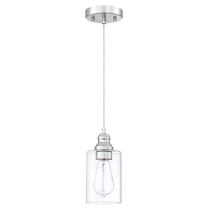 Single Adjustable Height Steel Pendant <b>Light</b> Clear Glass Shade E26 Brushed Nickel Incandescent Bulbs Dimmable <b>Dining</b> Lighting - Product Image 1