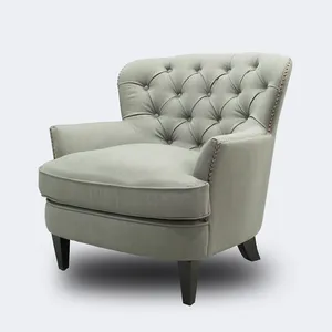 Simple design modern grey upholstered fabric single living room Button armchair accent chairs furniture