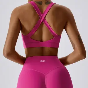 Logo personalizzato di alta qualità open back reggiseno sportivo Yoga reggiseno collo a girocollo fitness abbigliamento sportivo corsa palestra allenamento donna sport set