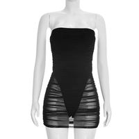 Nouvelle Robe de Soirée Courte Femme Printemps, Couleur Unie, Sexy, Amincissante, en Maille Froncée, Bustier, pour Fête et Club