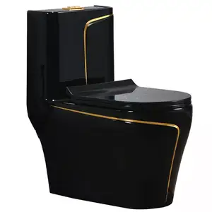 JDOOR Guangzhou Bathroom Creamic European Style Sanitary Ware White Black Gold One Piece Toilet WC