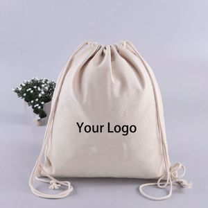 Custom Logo Recyclable Reusable Fitness Gym Natural Canvas <b>Drawstring</b> <b>Backpack</b> Bag - Product Image 2