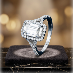 925 Sterling Silver Emerald Cut Moissanite Halo Engagement Ring Pavé Wedding Ring Prong Set Bridal Jewelry for Women - Product Image 2