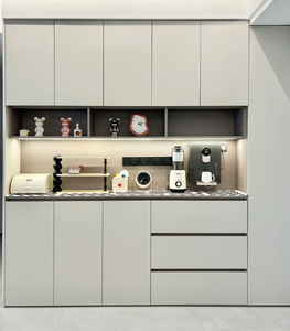 Luxury Modern Wooden <strong>Sideboard</strong> <strong>in</strong> Unique Curved Design Adjustable Shelves Display Storage Cabinet for Living Room or <strong>Kitchen</strong> - Product Image 1