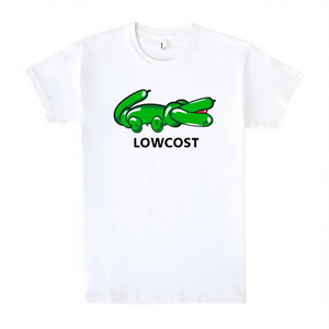 T-shirt promozionale unisex bianca con grafica coccodrillo verde a basso costo - Product Image 2