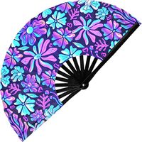 Éventail pliable en tissu à imprimé floral psychédélique, grand éventail pour rave, carnaval, cosplay, accessoires de fête