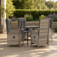 Ensemble de salle à manger de jardin en aluminium de qualité commerciale avec dossier réglable et table en verre pour café