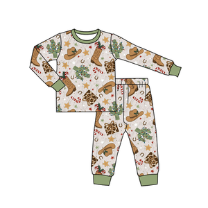 Pre-ordine: Set Pigiama Natalizio per Bambini Stile Cowboy Occidentale, Motivo Cactus e Agnello, Maniche Lunghe, 2 Pezzi, Outfit per Bambine - Product Image 2
