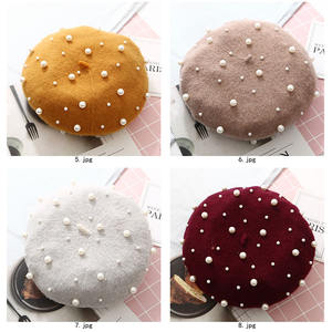 ALLCH RTS الخريف والشتاء بيع بالجملة الموضة قبعة اللؤلؤ النساء اللؤلؤ الأسود قبعة قبعة تقليد الصوف شعر قبعة قبعة للنساء - Product Image 3