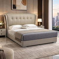 Cadre de lit en cuir Channel avec tête de lit capitonnée, lit plateforme moderne, ensemble de meubles de chambre à coucher taille King Queen