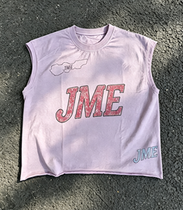 Vintage Distressed Sleeveless Tee Men | Washed Light Purple Cropped Cut Off Tank Top Retro Letter Print Raw Hem Gym Vest - Product Image 1