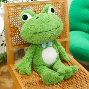 批发定制可爱青蛙毛绒玩具带蝴蝶结，2种款式粉色和蓝色毛绒动物玩具，适合儿童礼物家居装饰，低起订量 - Product Image 1