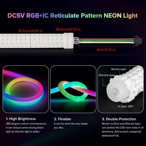 Led Lưới Vòng 360 ° sáng <span class=keywords><strong>RGB</strong></span> Phantom bện dải ánh sáng không thấm nước Bluetooth Wifi Neon linh hoạt chạy dòng hình dạng ánh sáng - Product Image 3