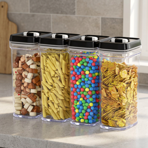 Airtight Plastic <b>Kitchen</b> Square Pantry <b>Storage</b> <b>Jar</b> Sealed Food Container Set Date Tracker Lid Flip Handle Non-Toxic Stackable - Product Image 3