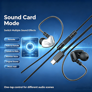 Auricolari Cablati con Scheda Audio Tipo C da 1,5m, Microfono <span class=keywords><strong>HiFi</strong></span>, Modificatore di Voce, <span class=keywords><strong>Karaoke</strong></span>, Registrazione dal Vivo, Controllo Inline, Cuffie Cablate - Product Image 5