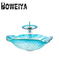 Lavabo de salle de bain moderne unique fait main à prix abordable, transparent, écologique et économe en eau, bleu