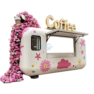 Carrito de Café Móvil Personalizado con Decoración Floral, Camión de Venta de Comida Callejera Comercial para Centro Comercial y Mercado Nocturno, Totalmente Equipado con Iluminación LED Ambiental - Product Image 1
