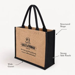 Custom Recyclable Jute Tote Bag Cartoon Character Print Durable Reusable Shopping <b>Handbag</b> Featuring Hand Shoulder - Product Image 1