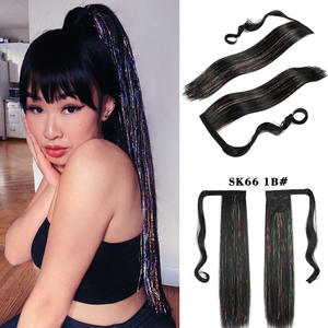 Günstige Clipin Pferdes chwanz Haar verlängerungen Wrap Around Langes glattes Haar Pferdes chwanz Synthetisches Haar Pferdes chwanz - Product Image 2